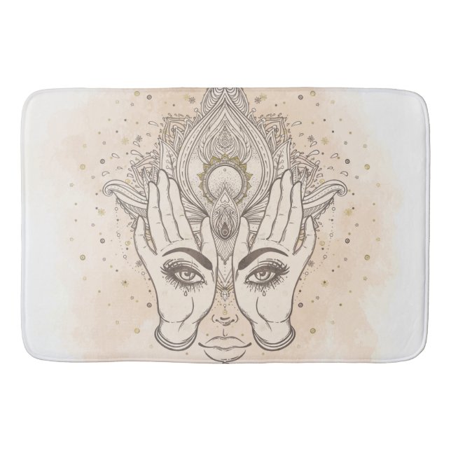 Peach & Gold Boho Lotus Blume Schönheit Badematte (Vorderseite)