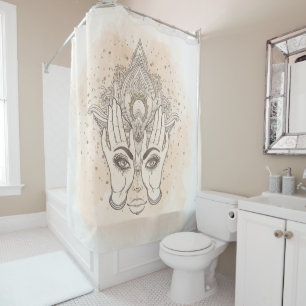 Peach & Gold Boho Lotus Blume Schönheit Duschvorhang