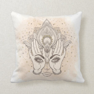 Peach & Gold Boho Lotus Blume Schönheit Kissen