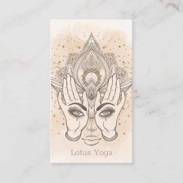 Peach & Gold Boho Lotus Blume Schönheit Visitenkarte (Vorderseite)