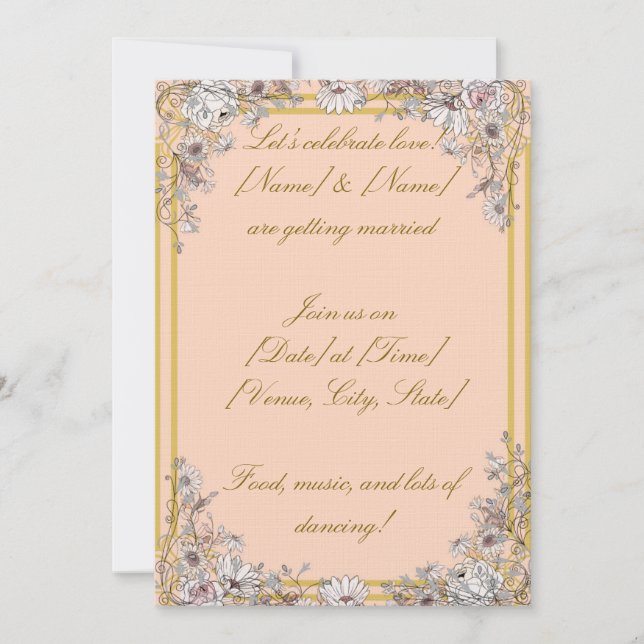 Peach & Gold Botanical Wedding Invitation | Elegan Einladung (Vorderseite)