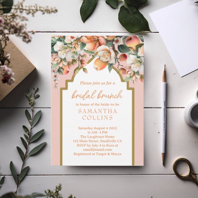 Peach Gold Floral Bridal Brunch Einladung (Von Creator hochgeladen)