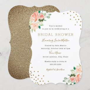 Peach Gold Floral Confetti Brautparty Einladung