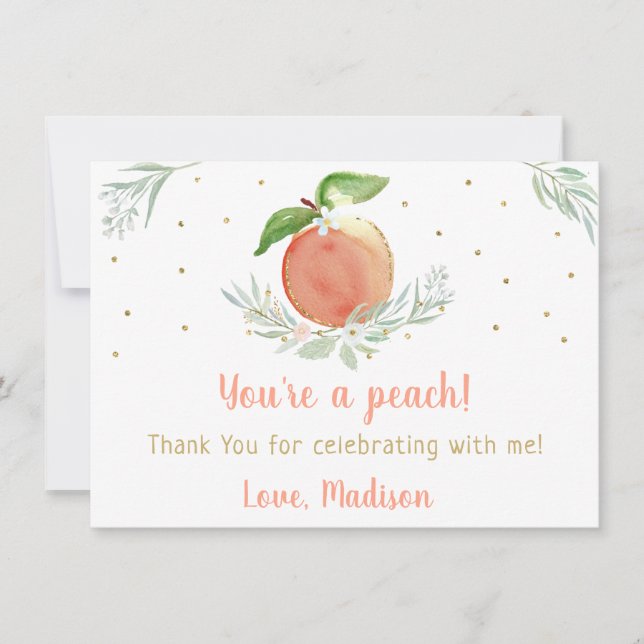 Peach Gold Floral Geburtstag Vielen Dank Dankeskarte (Vorderseite)