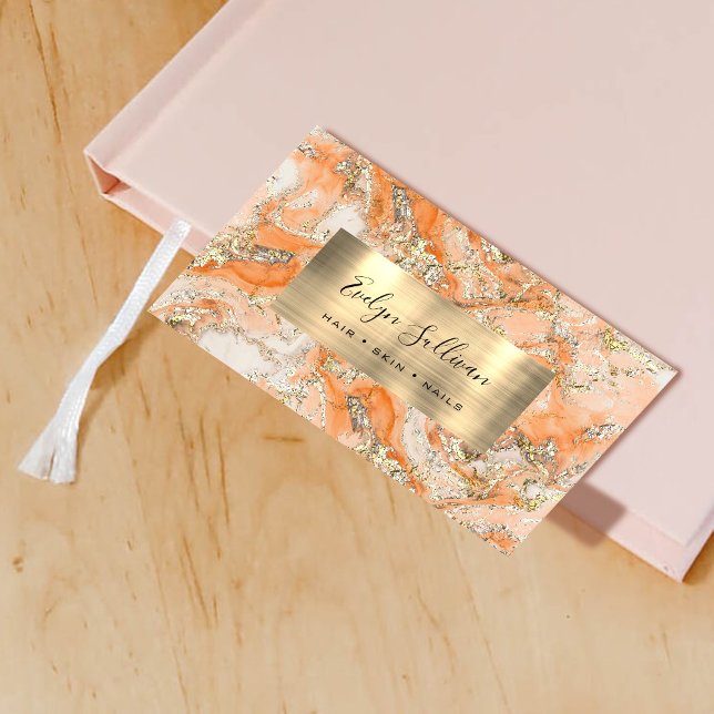 Peach Gold Fluid Marble Visitenkarte (Von Creator hochgeladen)