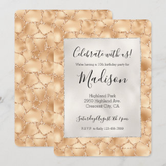 Peach Gold Glitzer Glam Sparkle Giraffe Drucken Einladung