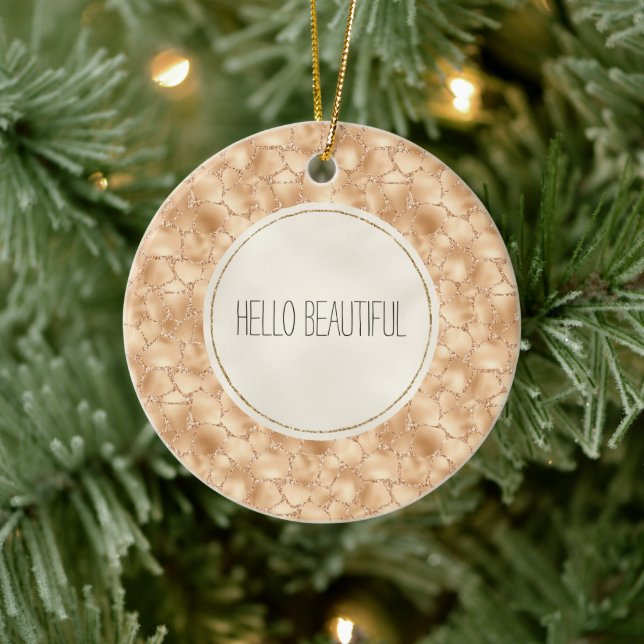 Peach Gold Glitzer Glam Sparkle Giraffe Drucken Keramik Ornament (Baum)