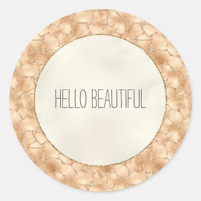 Peach Gold Glitzer Glam Sparkle Giraffe Drucken Runder Aufkleber (Vorderseite)