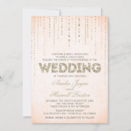Peach & Gold Glitzer Look Hochzeit Einladung