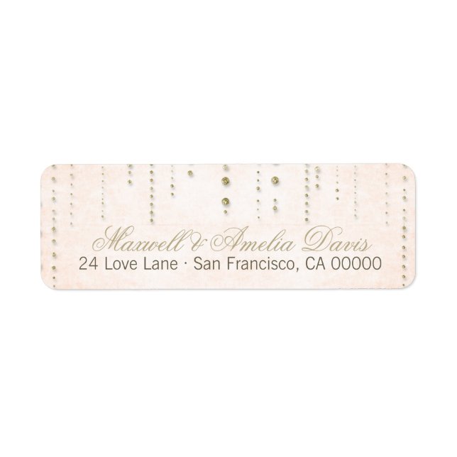 Peach & Gold Glitzer Look Hochzeitadressen-Labels (Vorne)