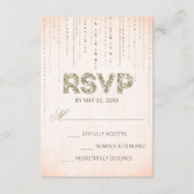 Peach & Gold Glitzer Look Hochzeitkarte RSVP