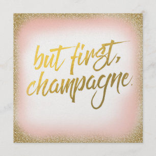 Peach Gold mais First Champagne Invitation Pearl