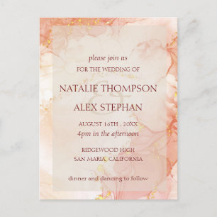 Peach Gold Marmoreffekt Monogram Elegante Hochzeit Postkarte