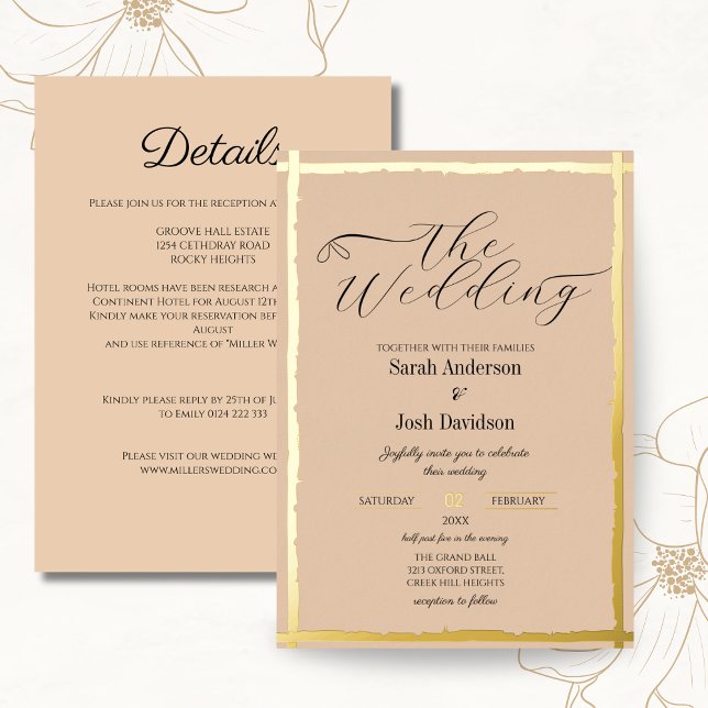 Peach Gold Minimal Wedding Folieneinladung (Von Creator hochgeladen)