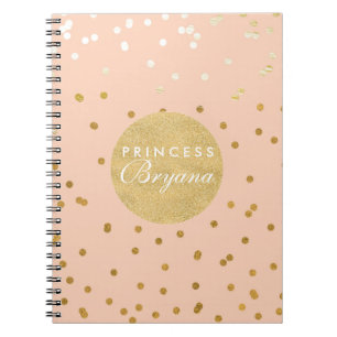 Peach & Gold Shiny Confetti Dots Modernes Notebook Notizblock