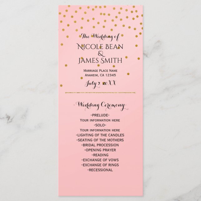 Peach & Gold Shiny Imitate Foil Confetti Programm  (Vorderseite)