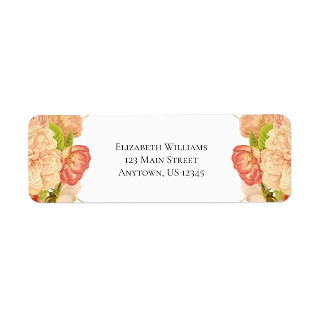 Peach Gold Wasserfarbe Blume Rücksendeadresse (Vorne)