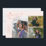 Peach Graduate She Believed Multi Photo Ankündigung<br><div class="desc">Modern and whimsical graduation announcement photo card featuring 3 photos on the front and 1 on the back. The text says "She believed she could so she did" with twinkling stars. Add the graduate's name,  information,  and message to personalize this card. Peach.</div>