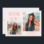 Peach Graduate Thank You 2-Photo  Ankündigung<br><div class="desc">Modern and whimsical graduation announcement photo card featuring 2 photos on the front and 1 on the back. The text says "THANK YOU" with twinkling stars. Add the graduate's name,  information,  and message to personalize this card. Peach.</div>
