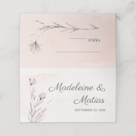Peach & grau romantische Hochzeitsreise mit Blumen Platzkarte