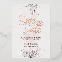 Peach & gray florale romantische Hochzeit speicher Folieneinladung