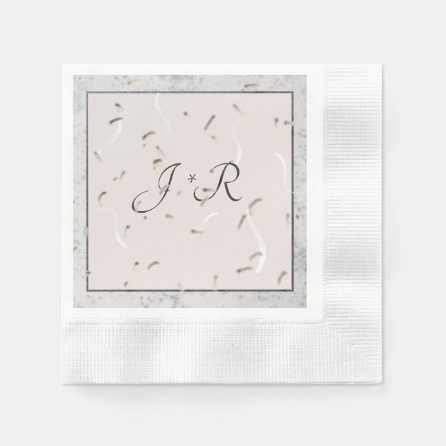 Peach & Gray Marble Monogrammatique Napkins Serviette (Vorderseite)