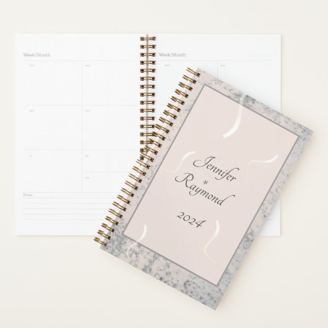 Peach & Gray Marble Monogrammatique Wedding Planer (Anzeige)