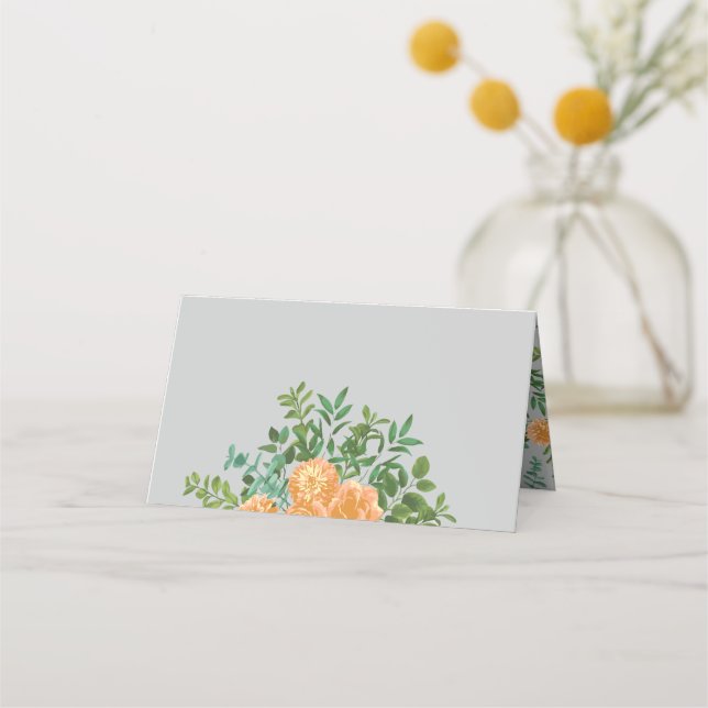 Peach & Gray Peony & Rose Blumenhochzeit Platzkarte (Vorderseite)