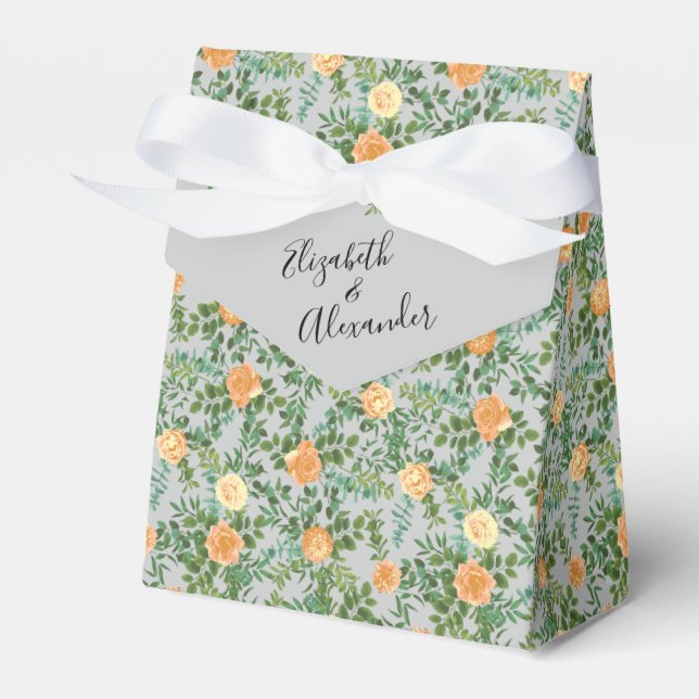 Peach Gray Wedding Spring Floral Geschenkschachtel (Vorderseite)