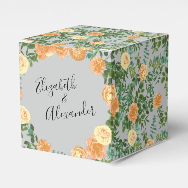 Peach Gray Wedding Spring Floral Geschenkschachtel (Vorderseite)