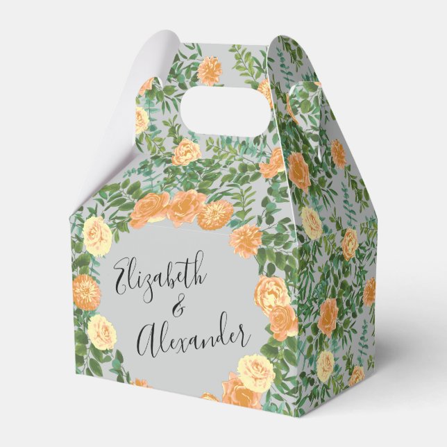 Peach Gray Wedding Spring Floral Geschenkschachtel (Vorderseite)