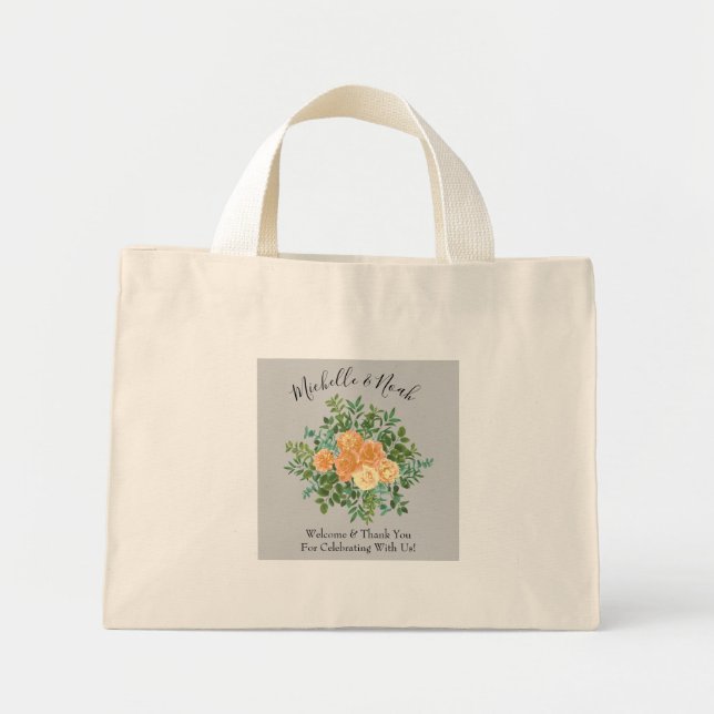 Peach Gray Wedding Spring Floral Mini Stoffbeutel (Vorne)
