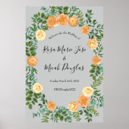 Peach Gray Wedding Spring Floral Poster