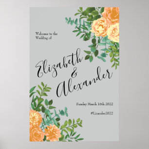 Peach Gray Wedding Spring Floral Poster