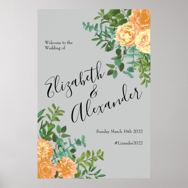 Peach Gray Wedding Spring Floral Poster (Vorne)