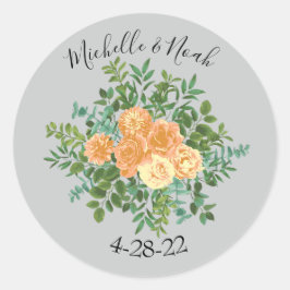 Peach Gray Wedding Spring Floral Runder Aufkleber