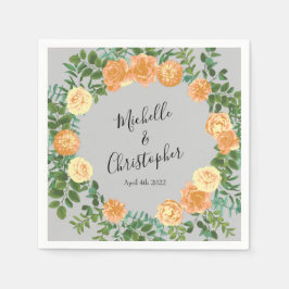 Peach Gray Wedding Spring Floral Serviette