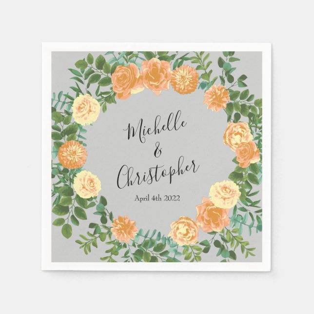 Peach Gray Wedding Spring Floral Serviette (Vorderseite)