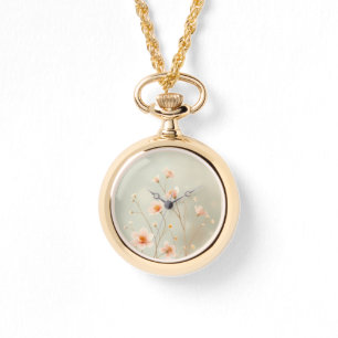 Peach & Green Bokeh Little Blume Necklace Watch Armbanduhr