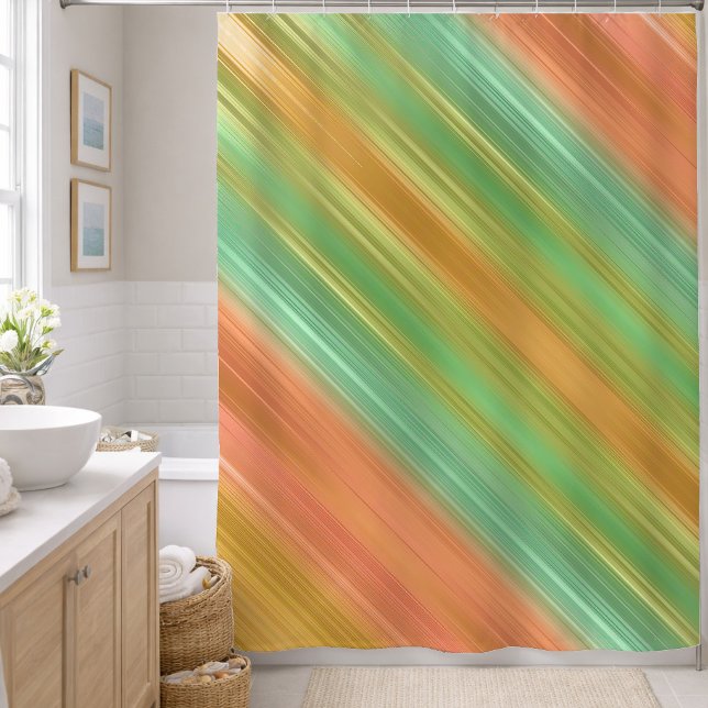 Peach Green Gold Stripe Duschvorhang (Von Creator hochgeladen)