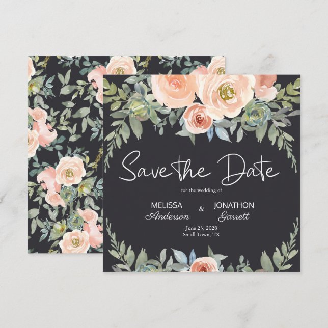 Peach Green Navy Pastel Floral Elegant Save The Date (Vorne/Hinten)