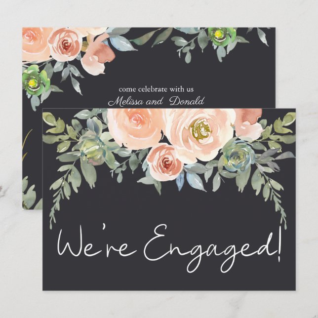 Peach Green Navy Pastel Floral Elegante Verlobung (Vorne/Hinten)