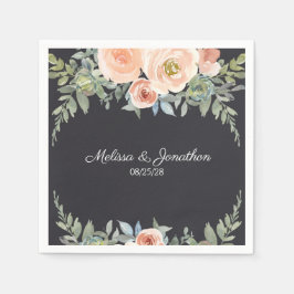 Peach Green Navy Pastel Floral Wedding Napkins Serviette