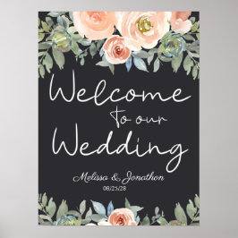 Peach Green Navy Pastel Floral Wedding Poster