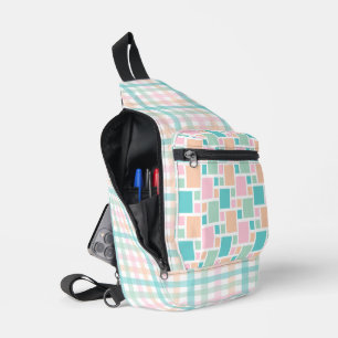 PEACH GREEN TURQUOISE PINK GEOMETRIC PATTERS CROSSBODY BAG