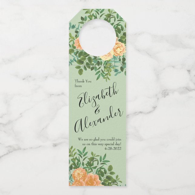 Peach Green Wedding Spring Pastel Flaschenanhänger (Vorderseite)