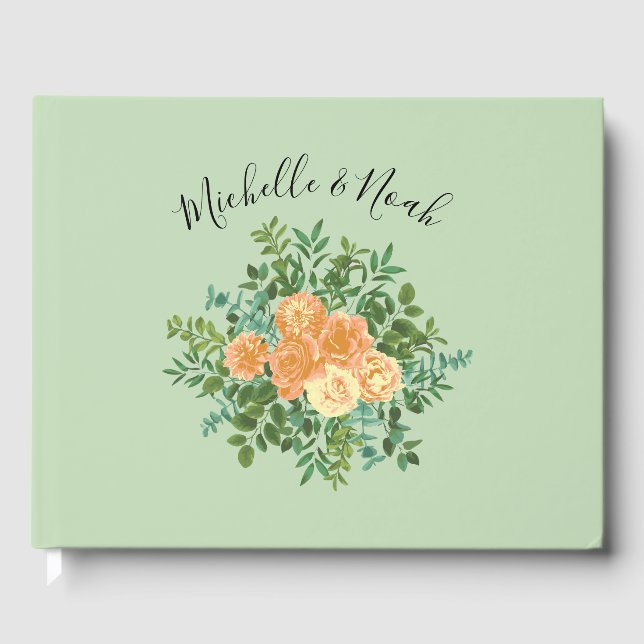 Peach Green Wedding Spring Pastel Floral Gästebuch (Vorderseite)