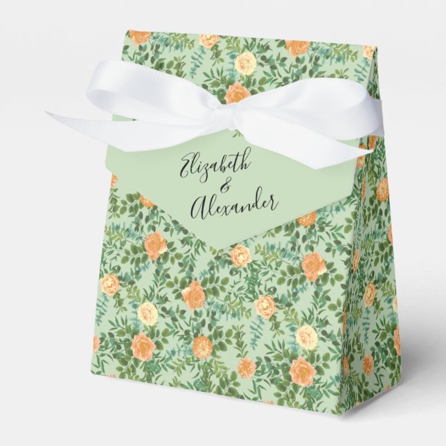 Peach Green Wedding Spring Pastel Floral Geschenkschachtel (Vorderseite)