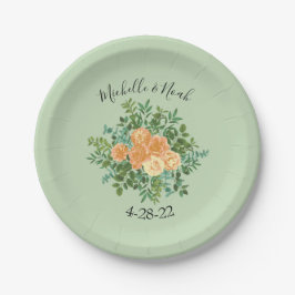 Peach Green Wedding Spring Pastel Floral Pappteller