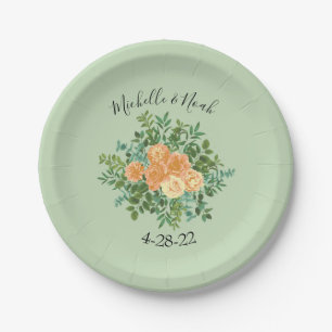 Peach Green Wedding Spring Pastel Floral Pappteller